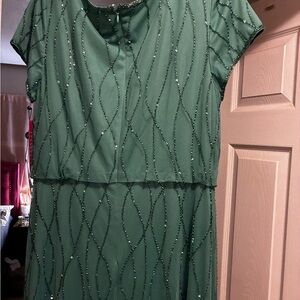 Adrianna Papell Beaded Green Maxi Dress